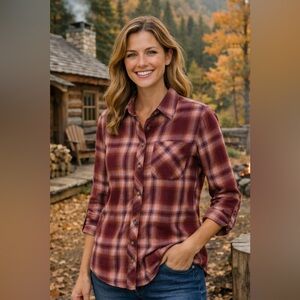 Eddie Bauer Women’s XS Plaid Flannel Button Down Shirt